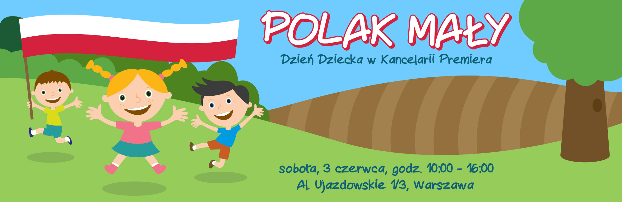 Na obrazku przedstawienie graficzne Dnia Dziecka w  ogrodach sejmowych